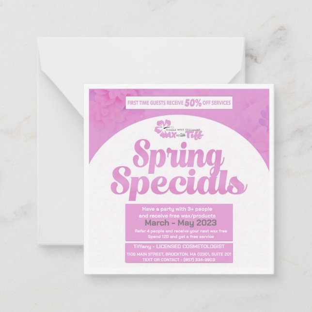 Wax with tiff specials note card (Front)