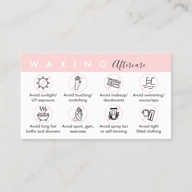 Waxing after care advices instructions business card