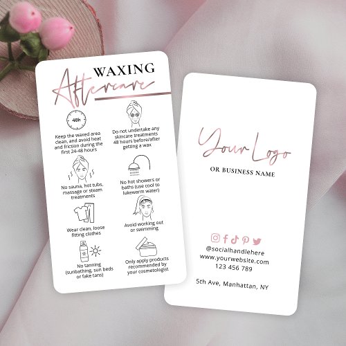 Waxing After Care Guide Pink Rose Gold Beauty Bar Business Card