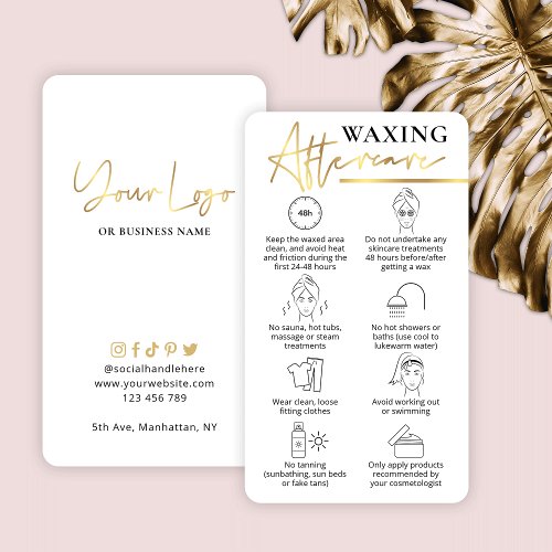 Waxing After Care Guide White  Gold Beauty Bar Business Card