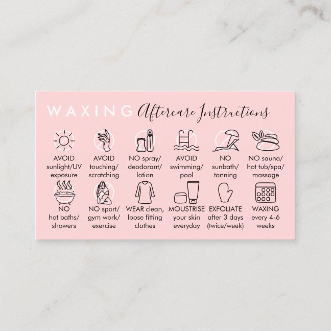 Waxing aftercare advices business card