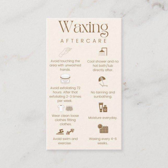 Waxing aftercare card (Front)