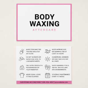 Waxing Aftercare Card Hair Removal Instructions