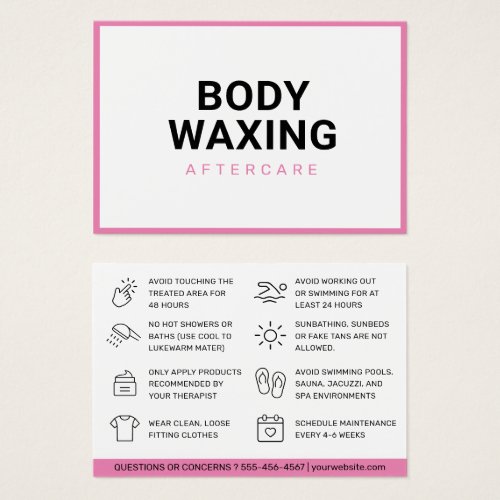 Waxing Aftercare Card Hair Removal Instructions