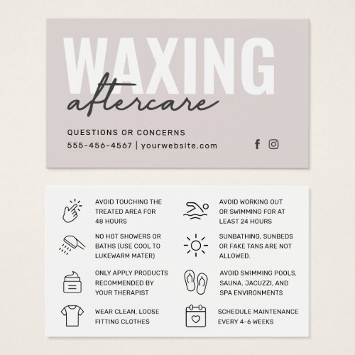 Waxing Aftercare Card Hair Removal Instructions