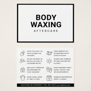 Waxing Aftercare Card Hair Removal Instructions
