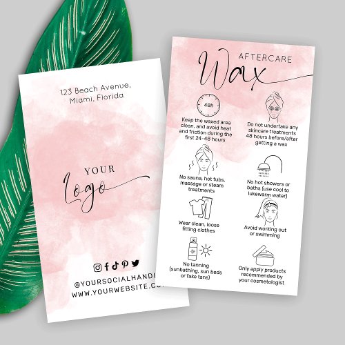 Waxing Aftercare Guide Pink Watercolor Beauty Business Card