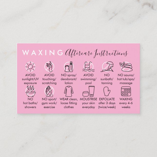 Waxing aftercare instructions business card (Back)