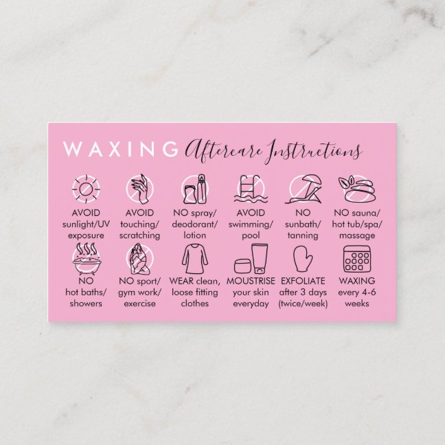 Waxing aftercare instructions business card