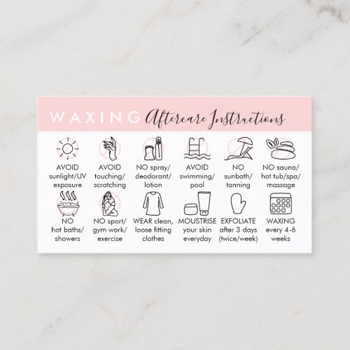 Waxing aftercare twelve advices instructions business card