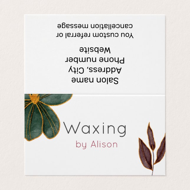 Waxing Esthetician gold maroon teal Business Card (Outside Unfolded)