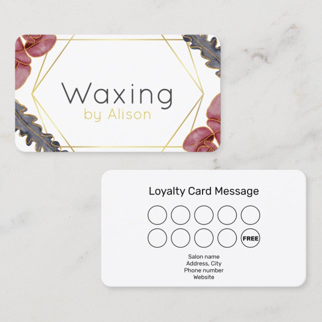 Waxing technician/esthetician gold loyalty  business card (Front/Back)