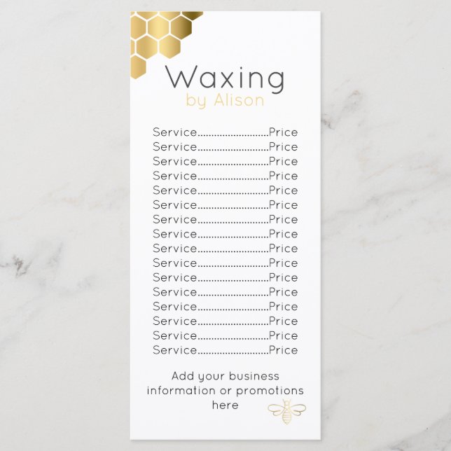 Waxing technician/esthetician golden honeybee  menu (Front)