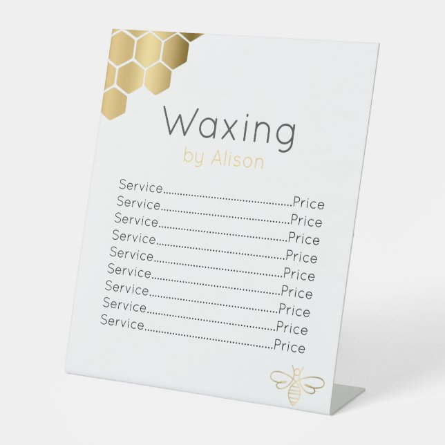 Waxing technician/esthetician golden honeybee pedestal sign (Front)