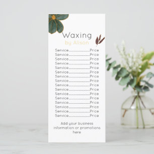 Waxing technician/esthetician golden maroon teal menu