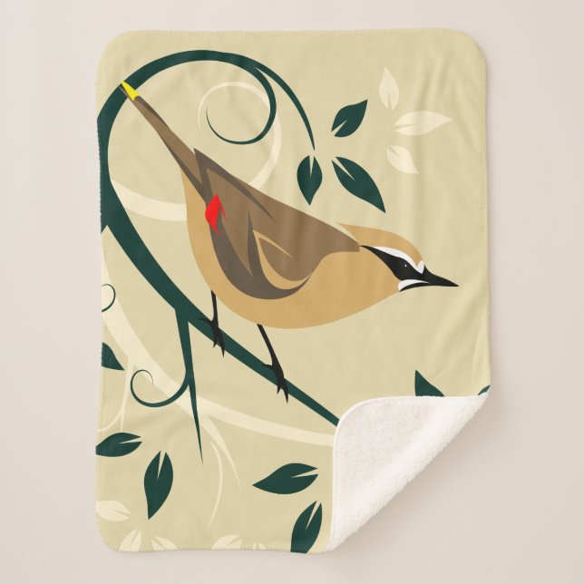 Waxwing Birds Sherpa Blanket (Front)