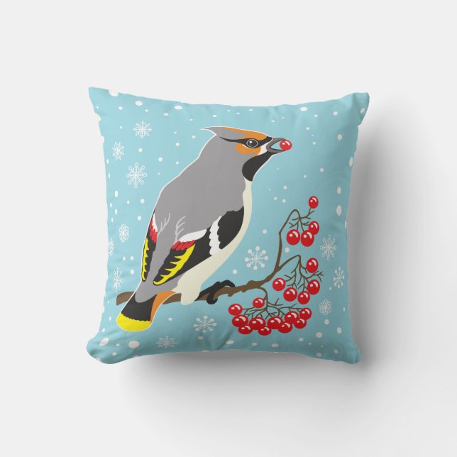 waxwing throw pillow (Front)