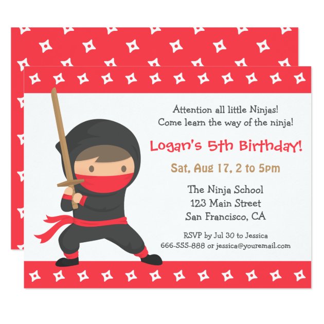 Way Of The Ninja Kids Birthday Party Invitations