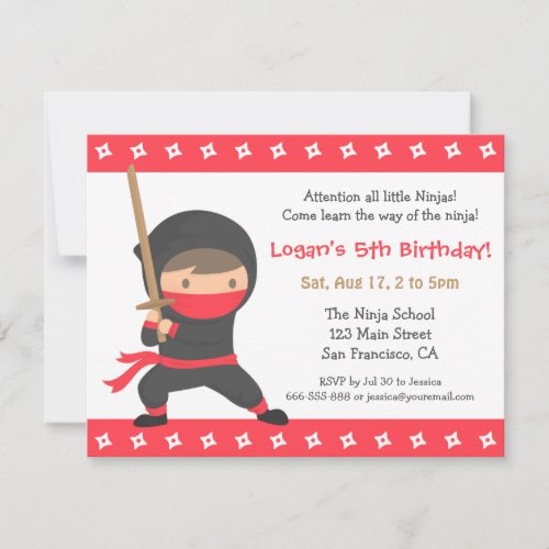 Way of the Ninja Kids Birthday Party Invitations