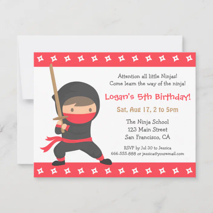 Ninja Party Ninja Birthday Invitation Ninja Invite Chalkboard