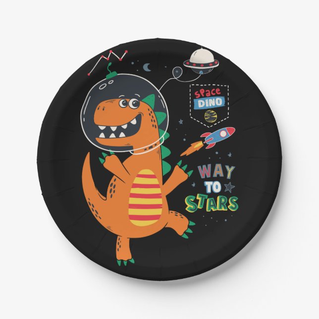 way to stars dinosaur in space design for kids tsh paper plates (Front)