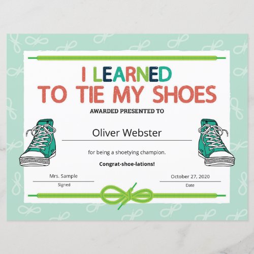 Way to Tie Laces Milestone Certificate Award