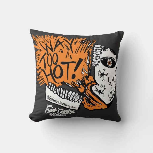 WAY TOO HOT! skull cartoon Throw Pillow (Front)