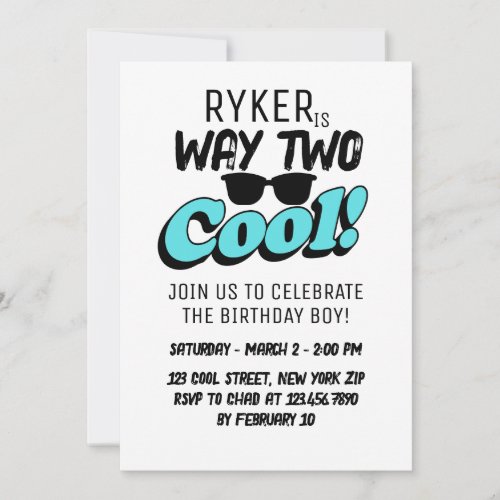 Way Two Cool Retro Sunglasses Boy 2nd Birthday  Invitation