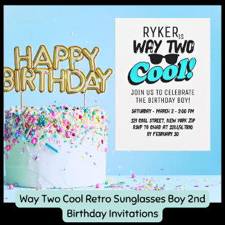 Way Two Cool Retro Sunglasses Boy 2nd Birthday  Invitation