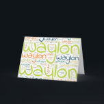 Waylon Card<br><div class="desc">Waylon. Show and wear this popular beautiful male first name designed as colorful wordcloud made of horizontal and vertical cursive hand lettering typography in different sizes and adorable fresh colors. Wear your positive american name or show the world whom you love or adore. Merch with this soft text artwork is...</div>