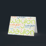 Waylon Card<br><div class="desc">Waylon. Show and wear this popular beautiful male first name designed as colorful wordcloud made of horizontal and vertical cursive hand lettering typography in different sizes and adorable fresh colors. Wear your positive american name or show the world whom you love or adore. Merch with this soft text artwork is...</div>