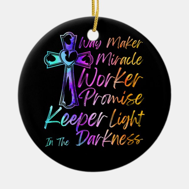 Waymaker Miracle Worker Rainbow Christian Jesus Go Ceramic Ornament (Front)