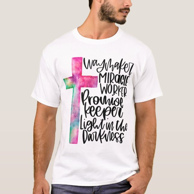 Waymaker Miracle Worker Rainbow Christian T-Shirt (Front)
