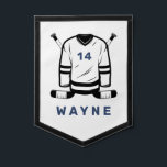 WAYNE Hockey Jersey Editable Number Sports Decor Pennant<br><div class="desc">This pennant banner features a hockey jersey with hockey sticks and editable number and name. This pennant banner is perfect for decorating your favorite hockey player's room or for a sports themed birthday party. Colors are editable!</div>