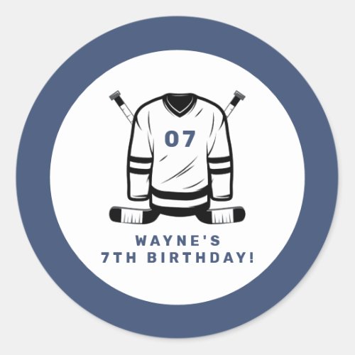 WAYNE Hockey Player Sport Themed Boy Birthday Classic Round Sticker