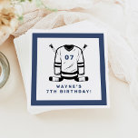 WAYNE Hockey Player Sport Themed Boy Birthday Napkins<br><div class="desc">This hockey birthday napkin features hockey themed sticks and jersey with a fun blue and white color combination. Pair with anything in the WAYNE Collection for a cohesive look.</div>
