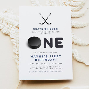WAYNE Hockey Sport Themed Photo First Birthday Invitation
