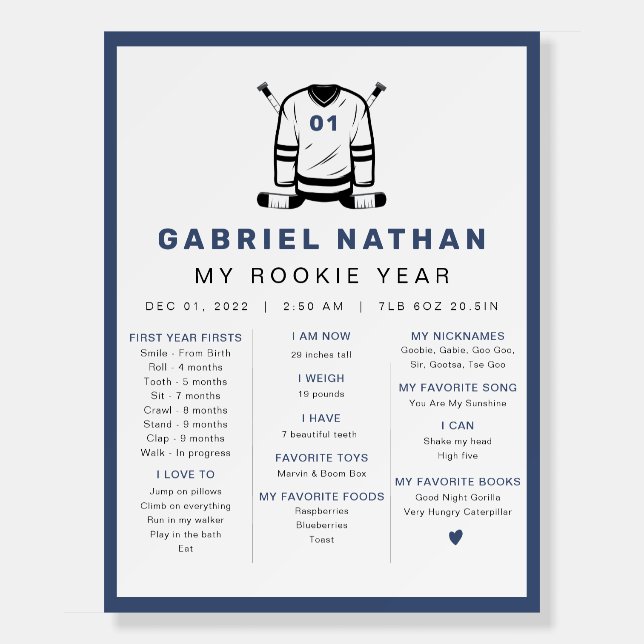 WAYNE Hockey Sports Themed Baby Milestone Board (Front)