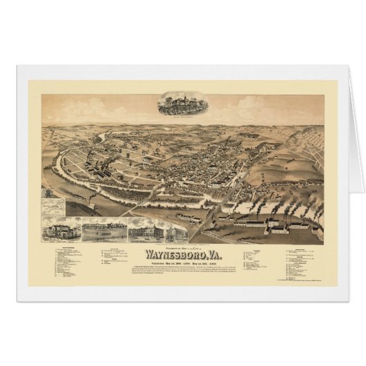 Waynesboro, VA Panoramic Map - 1891 Cards (Front Horizontal)