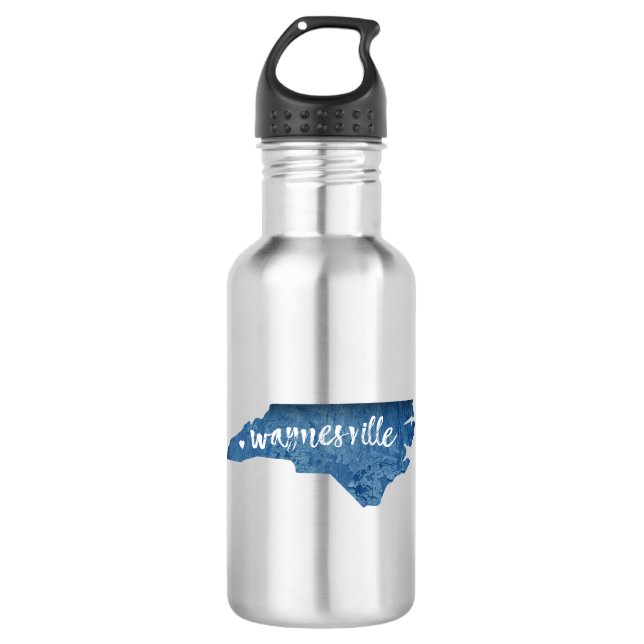 Waynesville North Carolina Wood Grain Stainless Steel Water Bottle (Front)