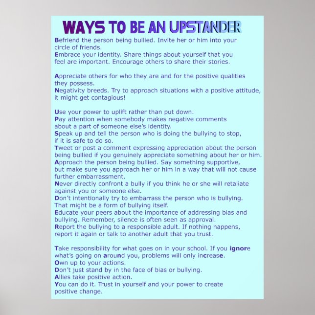 Ways to Be an Upstander Poster (Front)