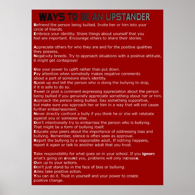 Ways to Be an Upstander Poster (Front)