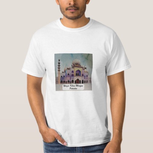 Wazir Khan Mosque Pakistan Watercolor painting T_Shirt