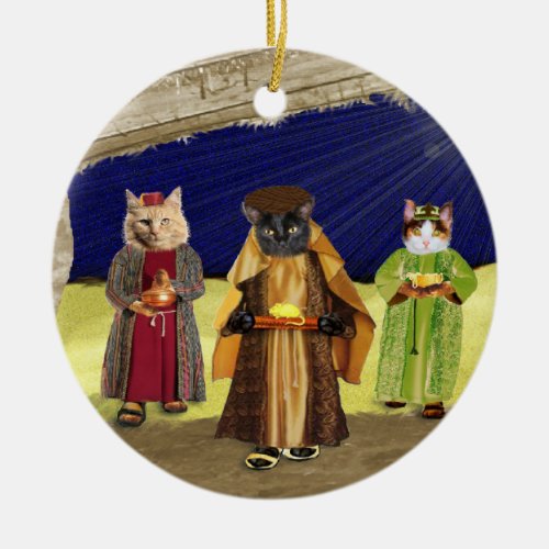 we 3 cats christmas shirt ceramic ornament