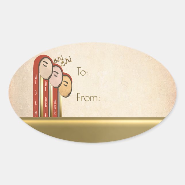 We 3 Kings - Art Deco Christmas To-From Oval Sticker (Front)