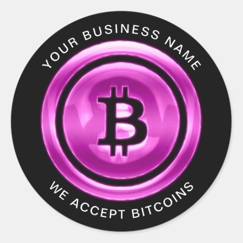 We Accept Bitcoin Blockchain Pink Business Black Classic Round Sticker