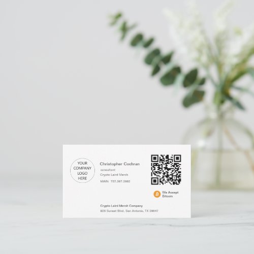 We Accept Bitcoin qr code white Business Card