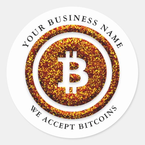 We Accept Bitcoin Symbol Logo Business Name Gold Classic Round Sticker