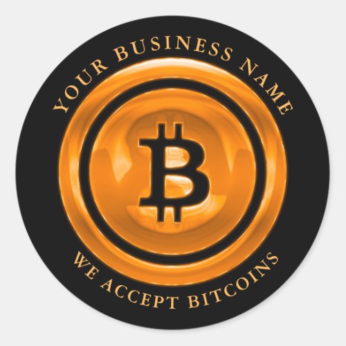 We Accept Bitcoin Symbol Logo Business Name Orange Classic Round Sticker