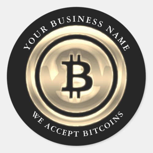 We Accept Bitcoin Symbol Logo Business  Name VIP Classic Round Sticker